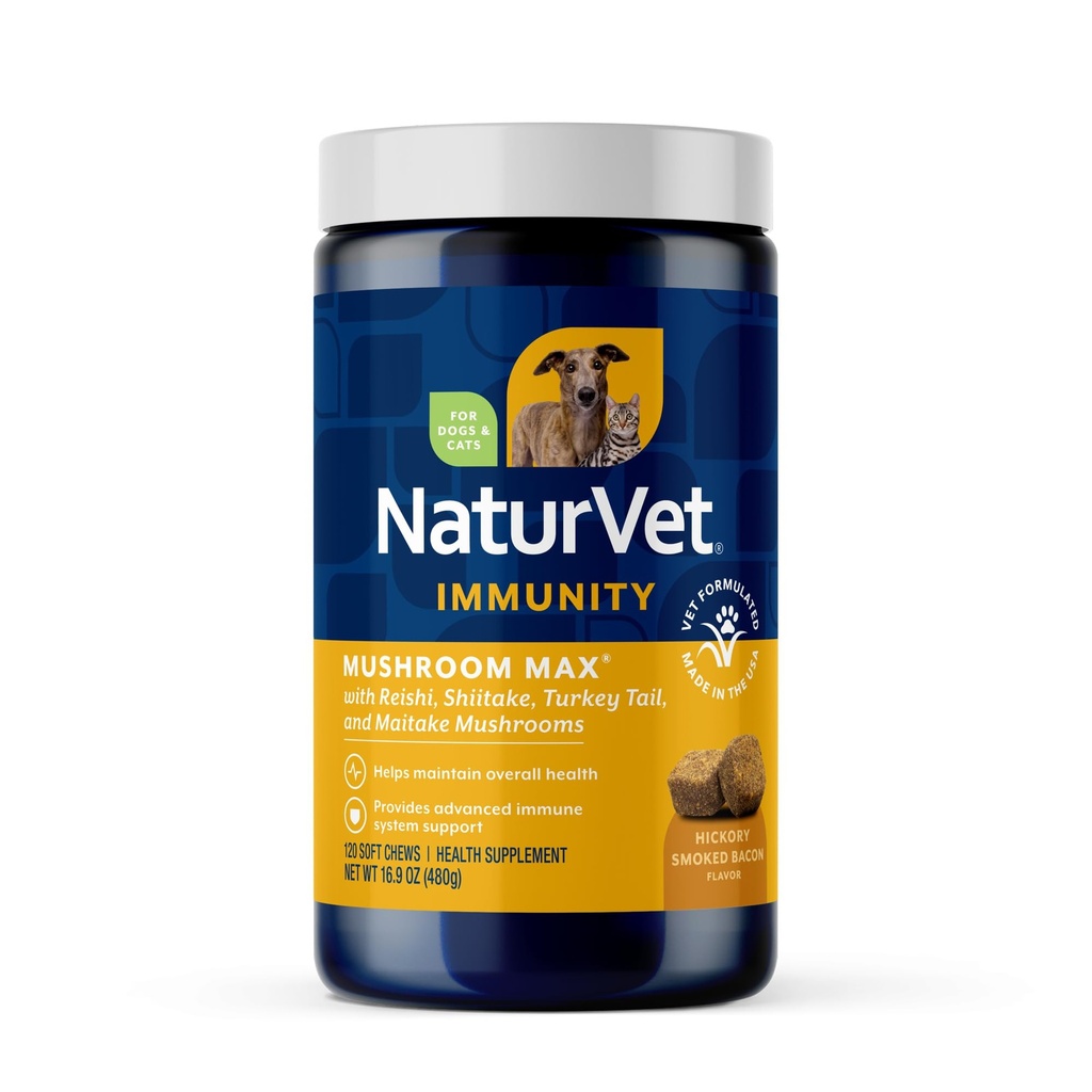 NaturVet Mushroom Max Advanced Immune Support Dog Supplement – Helps Strengthening Immunity, General Health for Dogs – Incluye Shitake Mushrooms, Reishi, Turquía Tail – 120 Ct.