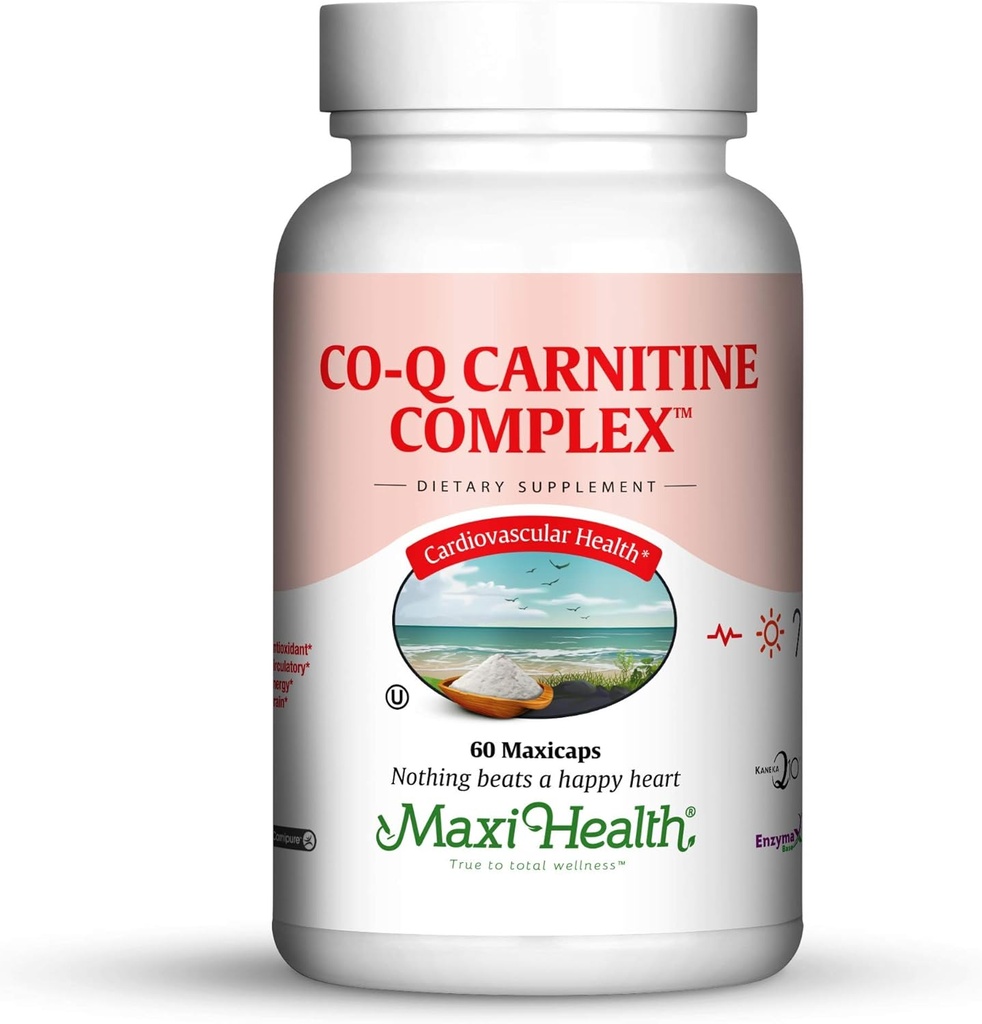 Complejo de Carnitina Maxi Health Coq - Coenzyme Q10 & L-Carnitine - Heart Health - 60 cápsulas - Kosher (CAR)