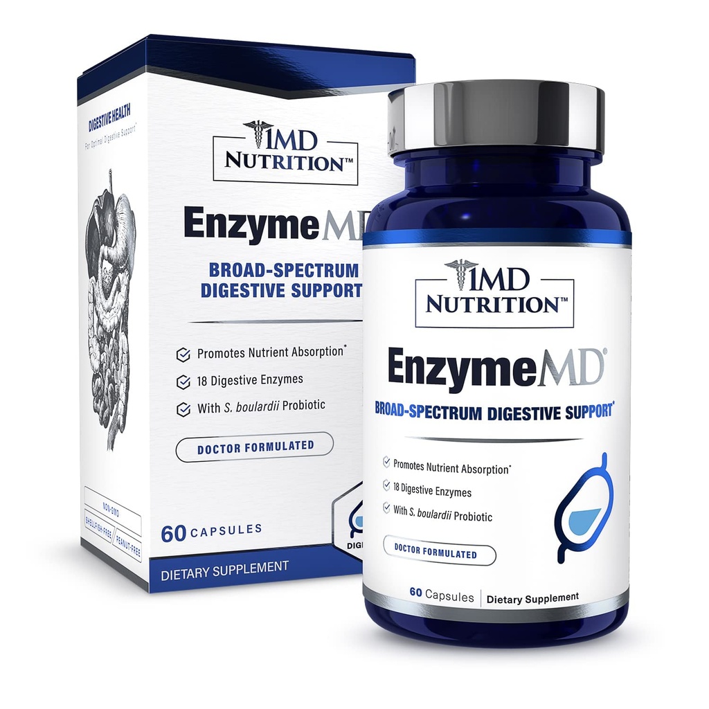 1MD Nutrición EnzymeMD - Suplemento de Enzymes Digestivos - Doctor Formulado Ø 18 Enzimas de base vegetal - Gas &amp; Bloating Support  60 cápsulas