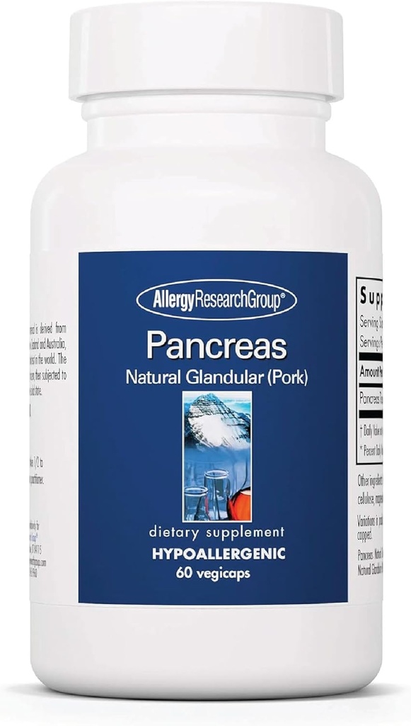 Allergy Research Group Pancreas Pork Supplement - Pancreas Natural Glandular, 425 mg Enzymes Pancreáticos, Enzimas Digestivos Amylase, Protease - 60 Conde