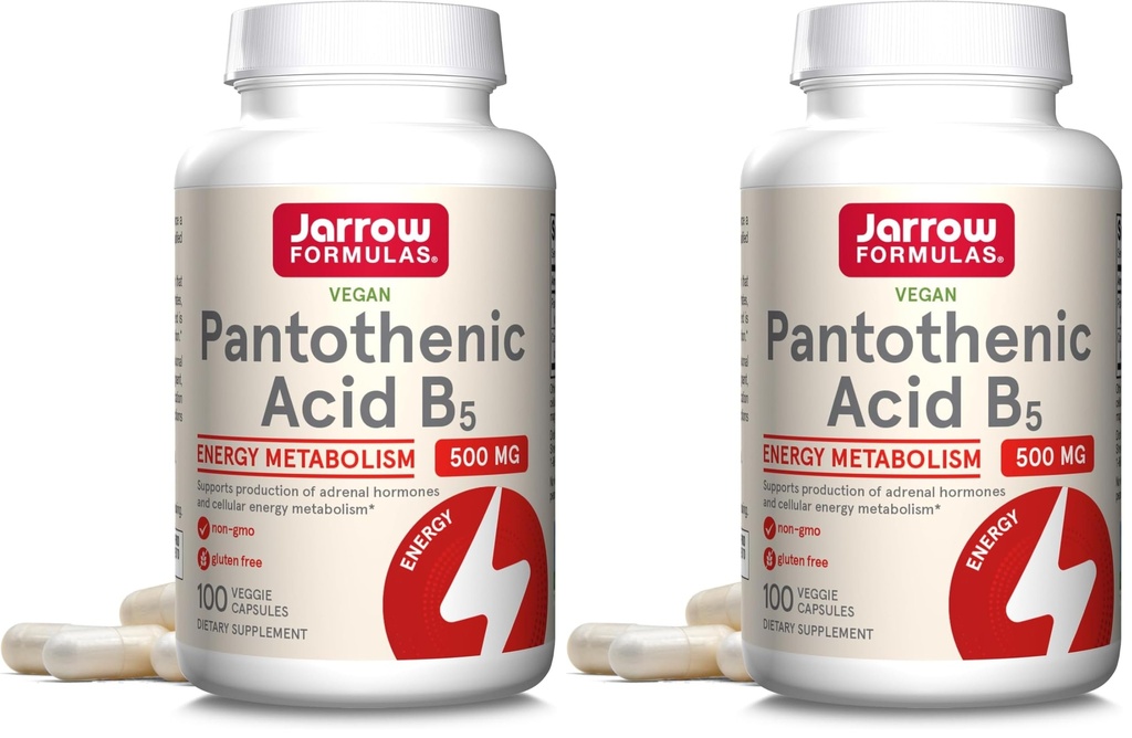 Fórmulas Jarrow Ácido Pantoténico B5 500 mg - 100 Cápsulas Veggie - Vitamina B Esencial - Producción Energética & Metabolismo Soporte - 100 Cápsulas (Pack of 2)