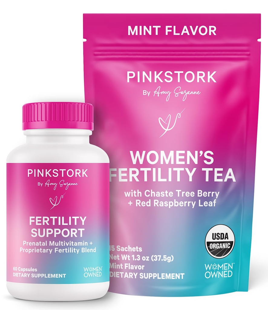 Pink Stork Fertility Bundle for Women – Conception Tea + Prenatal Vitamin Support with Inositol, Vitex, Folate & Ashwagandha – Supports Hormone Balance, Cycle Health & Preconception Wellness