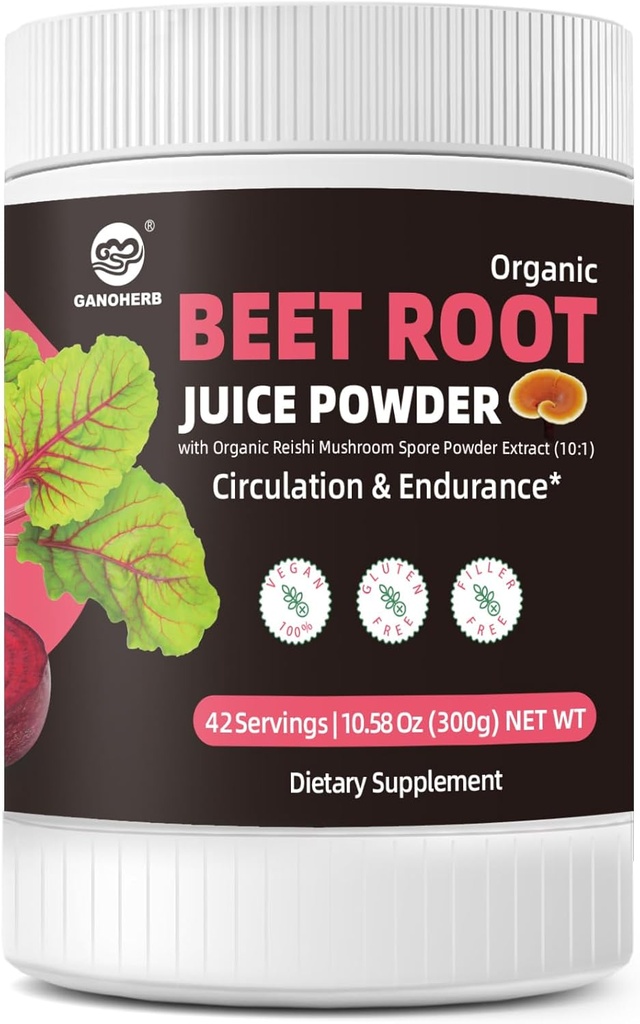 Piñón de remolacha 7000mg, Polvo de remolacha orgánica de alta concentración con hongo Reishi, Bebida de remolacha suplementaria para circulación y resistencia, vegano, libre de azúcar