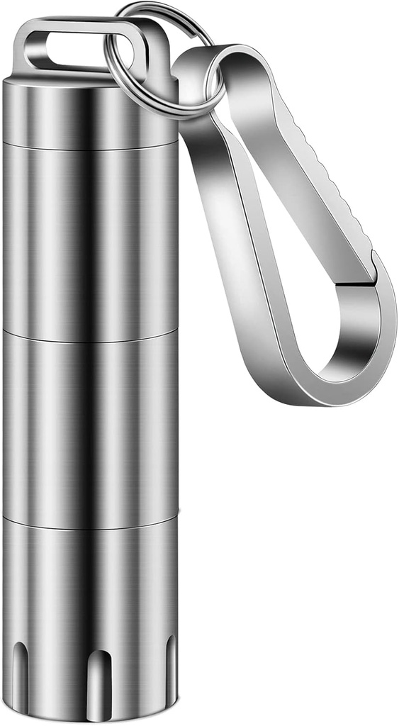 TISUR Titanium Small Pill Holder Keychain, Portable Pill Case Waterproof Pocket Pill Box Container Carrier to Hold Pills, Vitaminas, Fish Oil, Suplementos