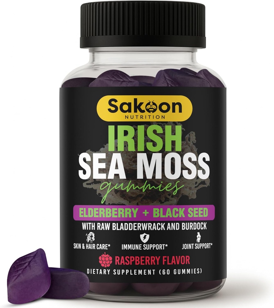 [BRSRMEILCV5AIADU] Mar irlandés Moss Gummies with Elderberry & Black Seed Oil - Wellness general Apoyo ← Rich in Vitamins, Raspberry Flavor ← 60 Gummies