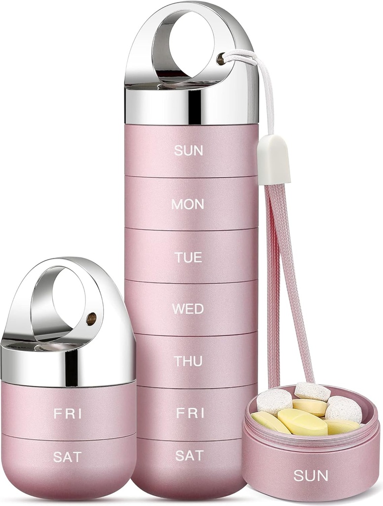 Zannaki Metal Travel Pill Organizer, Portable Waterproof Caja semanal de píldoras, Gran Contenedor de Aleación de Aluminio, BPA Gratis 7 Días Medicina diaria Organizador Holder para vitamina, aceite de pescado, suplemento