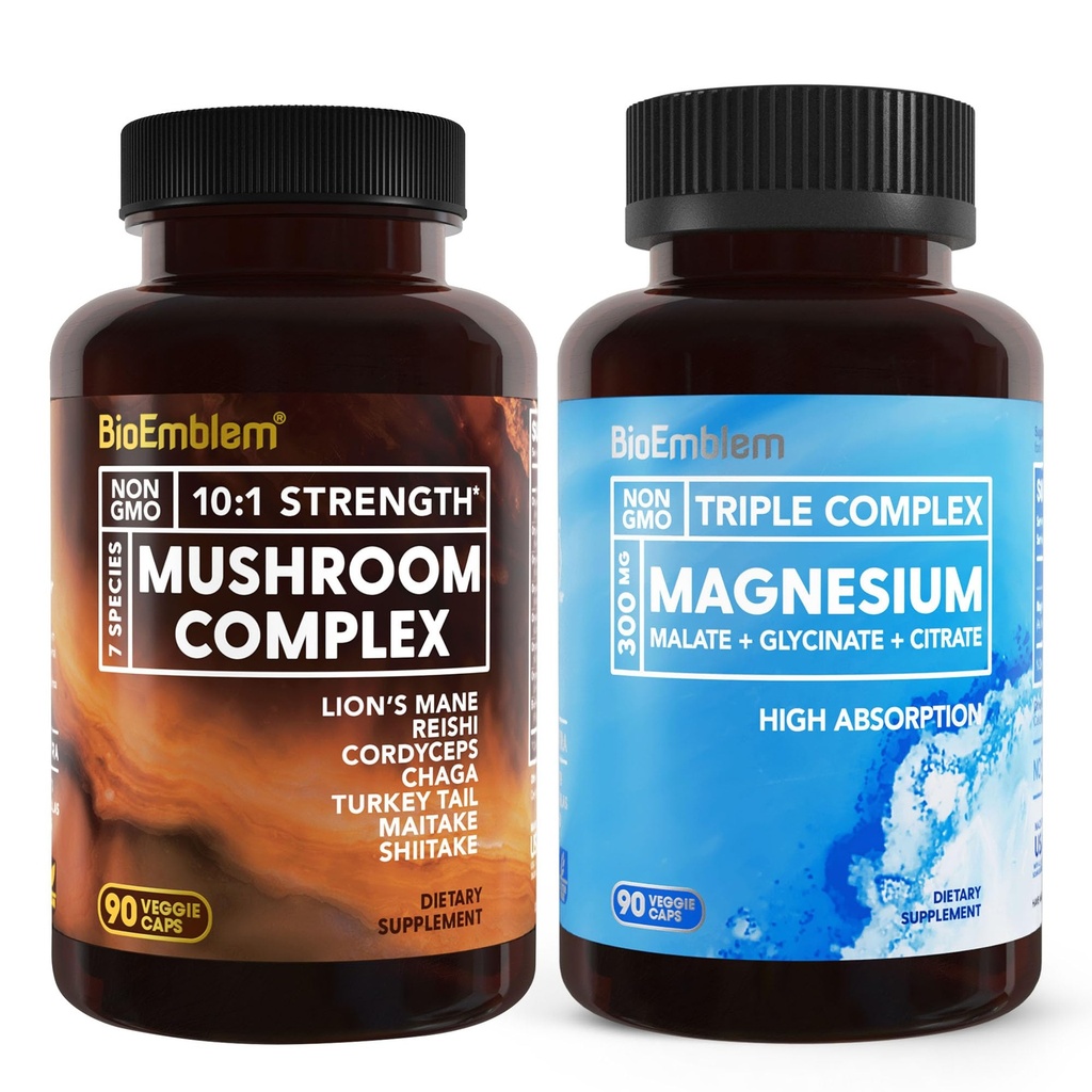 Complejo de magnesio de BioEmblem Triple y Complejo de Mushroom