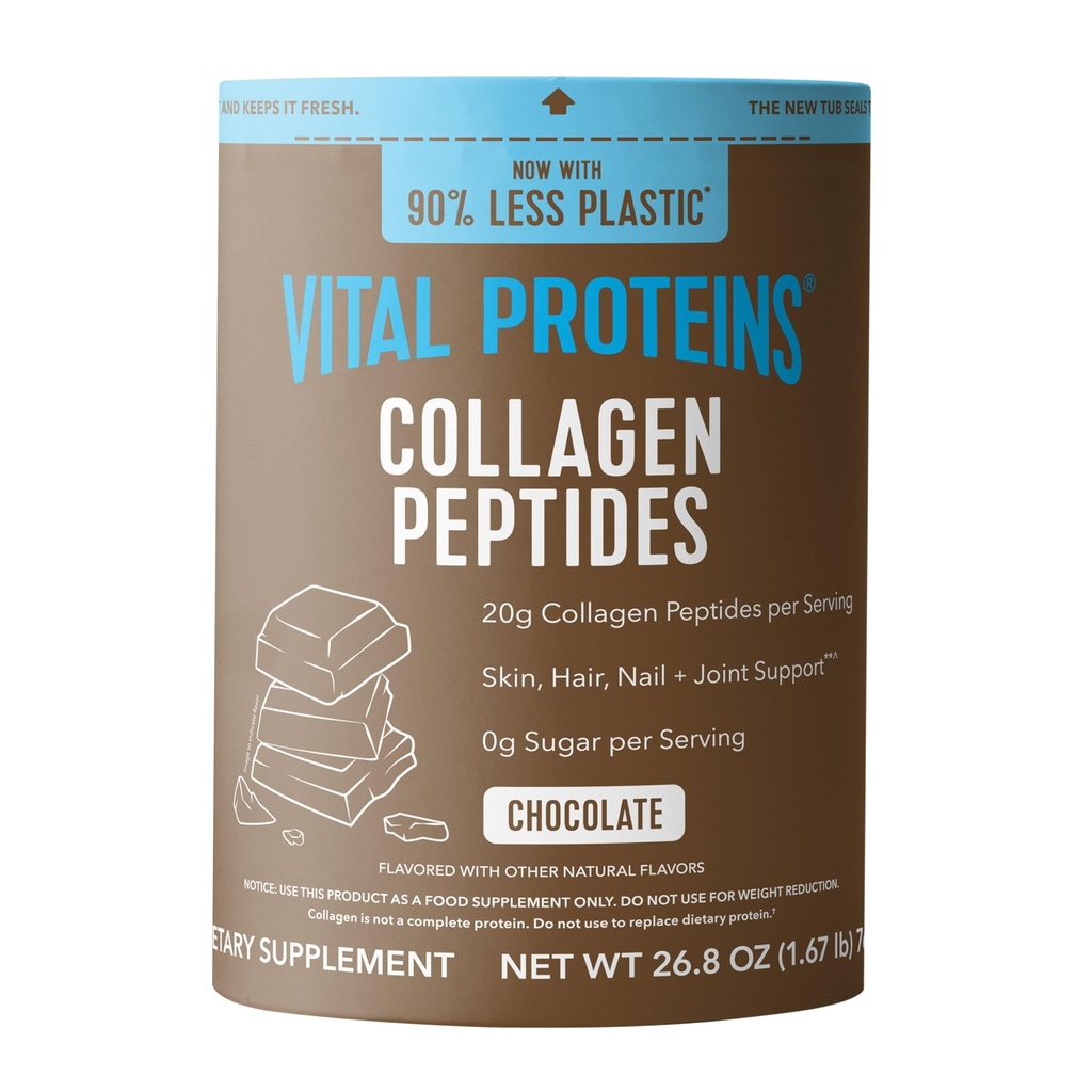 Proteínas vitales colágeno péptidos Suplemento de polvo, Collagen hidrolizado para piel, cabello, uñas &amp; juntas, chocolate, 28 piezas