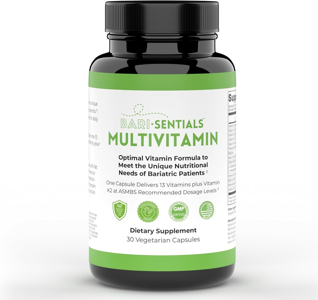 R-Kane Barisentials Bariatric Multivitamins Suplemento- Post Bariatric Support for Gastric Bypass, Sleeve Gastroectomy, DS- Essential Daily Nutrition- 30 Vegetarian Capsules
