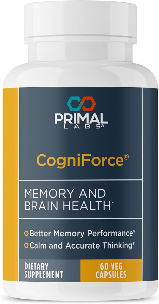 Primal Health CogniForce - Memory & Brain Health - Acetyl L-Carnitine Fórmula - Mejor rendimiento cognitivo - Claridad + Focus + Mejor Recuerda + Pensamiento calmado - Suplemento dietético - 60 cápsulas