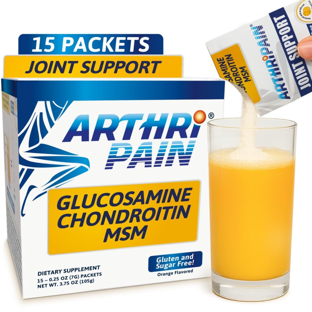 Arthripain – Suplemento de reparación de cartílago de apoyo conjunto – Jugo mixto de prueba clínica - Asistencia para el alivio de ligamento – Glucosamine Chondroitin MSM – Tratamiento de rodillas hinchadas – Libre de azúcar – Hecho en Estados Unidos - 15ct