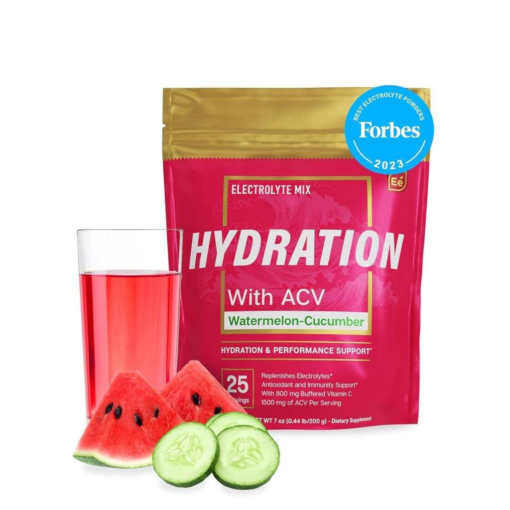 Elementos esenciales Hydration Packets - Watermelon Cucumber Pack - Sugar Free Electrolytes Powder Packets - 25 Stick Packs of Electrolytes Powder No Sugar - Hydration Drink - with ACV &amp; Vitamin C