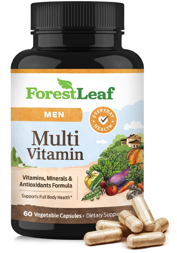 ForestLeaf Daily Vitamin Multivitamin for Hombre, Multi-Vitamin for Hombre - Mens Multivitamins & Multiminerals Suplemento ← Todas las vitaminas esenciales necesarias para la salud, la longevidad & energía TEN 60 Veg Caps