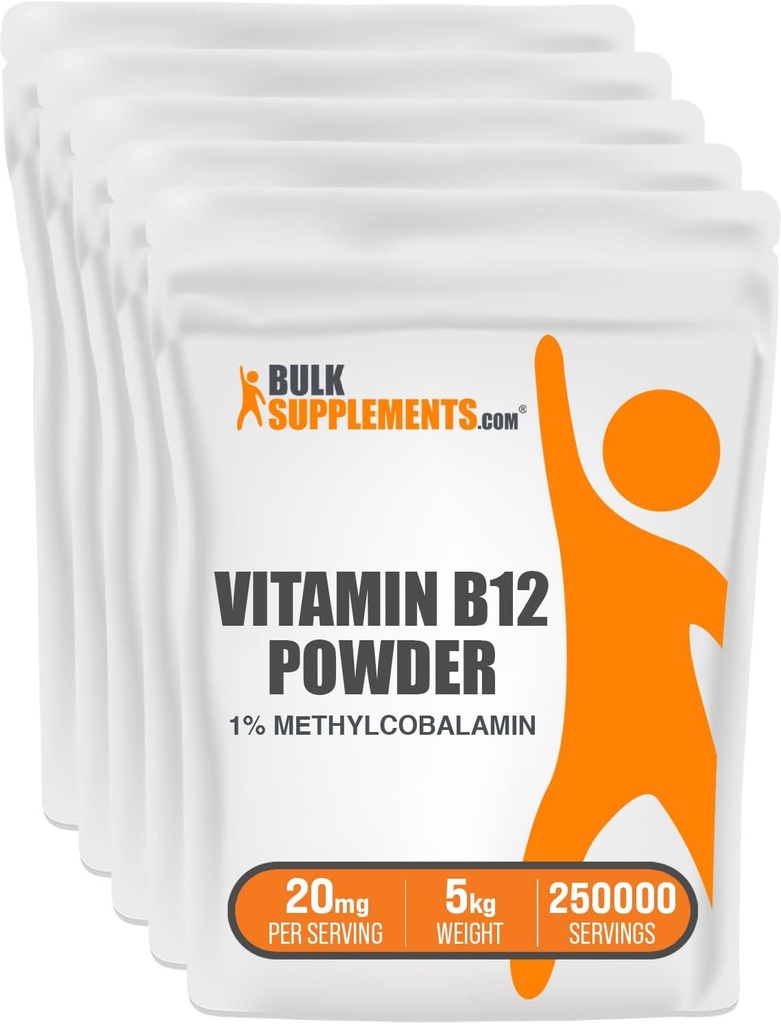 BulkSupplements.com Vitamina B12 Metilcobalamina Polvo - 1% B12 Metilcobalamina, Esencial B Vitamina - B12 Suplemento, Gluten Gratis, 20 mg por Serving, 5kg (11 libras) (Pack of 1)