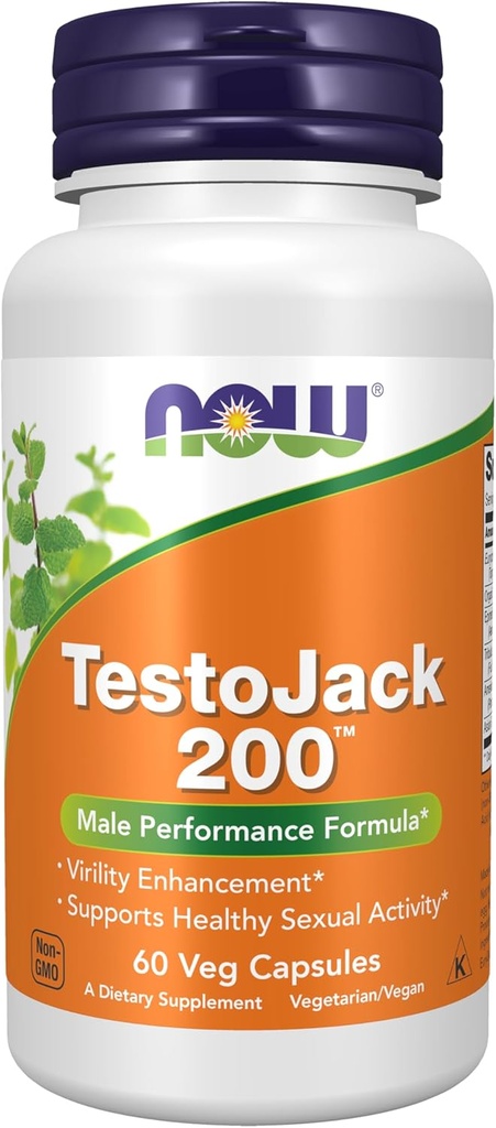 [BRSWIYL7OAPR62TC] AHORA Alimentos Suplementos, TestoJackTM 200 con Tongkat Ali, Tribulus, Maca y Horny Goat Weed, 60 Veg Capsules