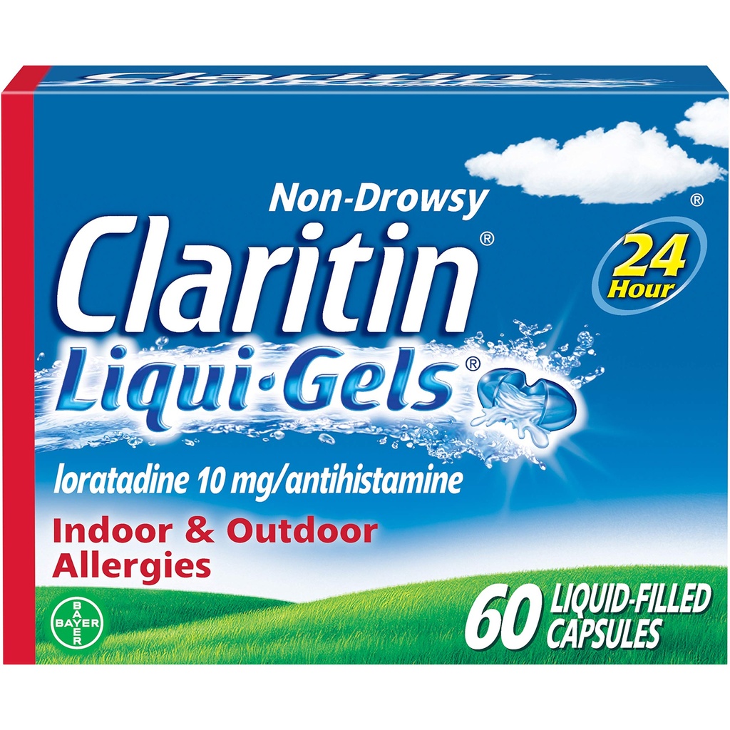 Claritin Liqui-Gels 24 horas Alivio de la Alergia, Medicina de la Alergia No Dura, Capsules Antihistamínico de Loratadina, 60 Conde
