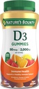 La recompensa de la naturaleza Vitamina D3 Gummies, Suplemento de vitaminas, soporta la salud inmune, 50mcg, 2000IU, sabor mixto de frutas, 90 Gummies