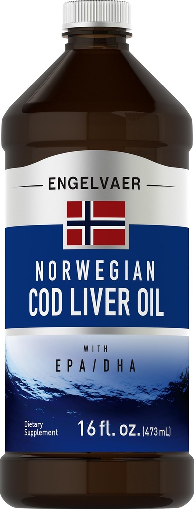 Piping Rock Cod Liver Oil Liquid TENIDO 16 fl oz TENIDO CON EPA DHA TENIDO Engelvaer Norwegian Silencioso No GMO, Gluten Suplemento Libre