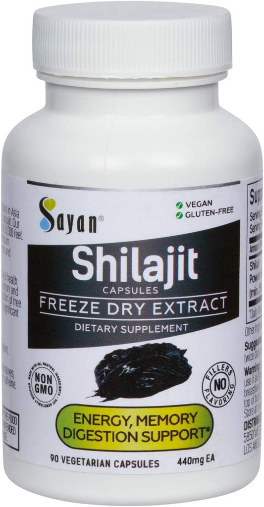 [BRSWYZIFCAFQYETZ] Sayan Shilajit 90 Capsules/440mg ea.– Suplemento orgánico con alto contenido de ácido fúlvico para apoyar su sistema inmunitario, energía de los tornillos y limpieza natural – No GMO, No Fillers