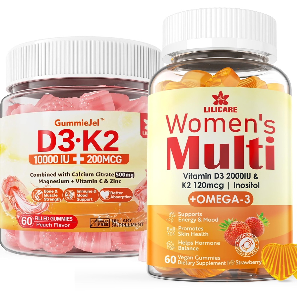 Vitamina libre de azúcar D3 K2 Mangas llenas + multivitamínico para mujeres Gummies