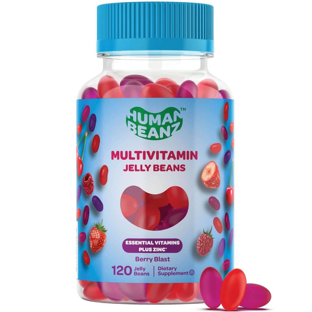Multivitamin Jelly Bean Gummies con Zinc para Hombres y Mujeres, Immune Support Suplementos dietéticos para adultos, vegetarianos, 120 Beans Berry Blast, Kosher