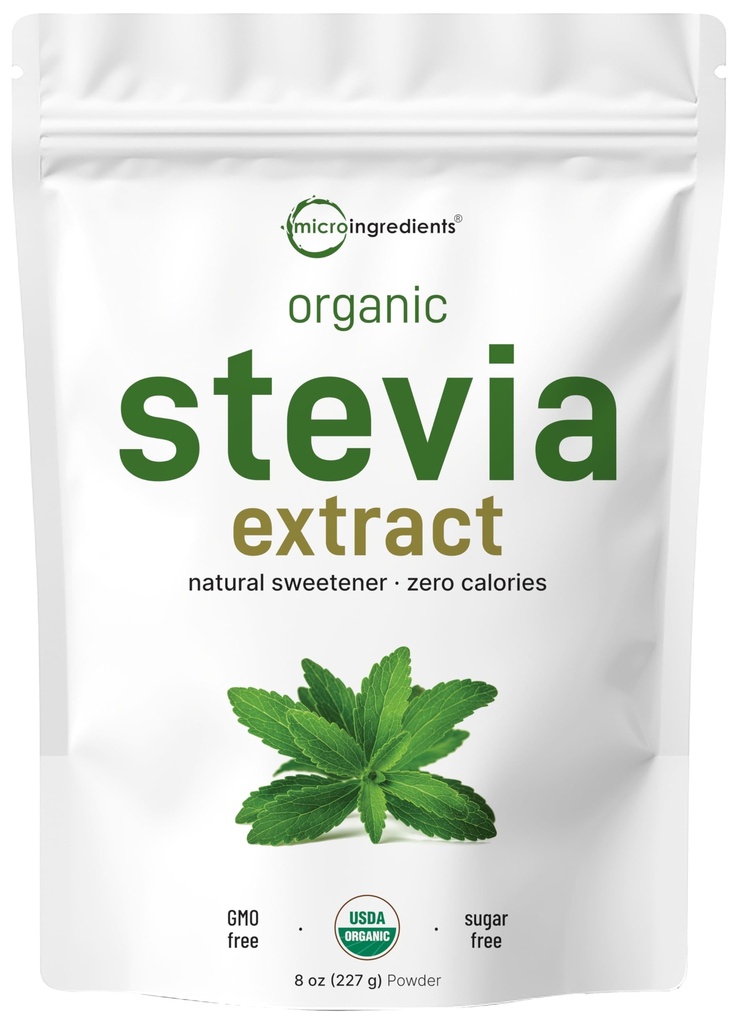Pure Orgánica Stevia Powder, 8 onzas, 1418 Serving, High Grade Stevia Green Leaf Extracto Reb-A, Regusto de Bitter Reducido, 0 Calorie, Sweetener Natural, Sugar Alternative, Keto Friendly