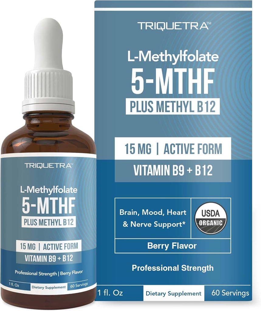 [BRSRM2T2CMIRQAL2] L Methyl Folate 15mg Plus Methyl B12 Cofactor – Organic Berry Flavor, High Potency Liquid Sublingual Active 5-MTHF Form - Supports Mood, Methylation, Cognition – Bioactive Forms Vitamin B9 & B12 (1oz)