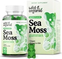 Wild & Organic Irish Sea Moss Gummies 1600 mg - Complex w/Bladderwrack and Burdock Root - Sea Moss Gel Chews for General Support - Chondrus Crispus - 90 Vegan, Non-GMO Seamoss Gel Gummies