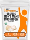 BulkSupplements.com Leones orgánicos Mane Mushroom Powder - Lions Mane Powder, Mushroom Suplemento - Vegan & Gluten Gratis, 1g por Serving, 250g (8.8 oz) (Pack of 1)
