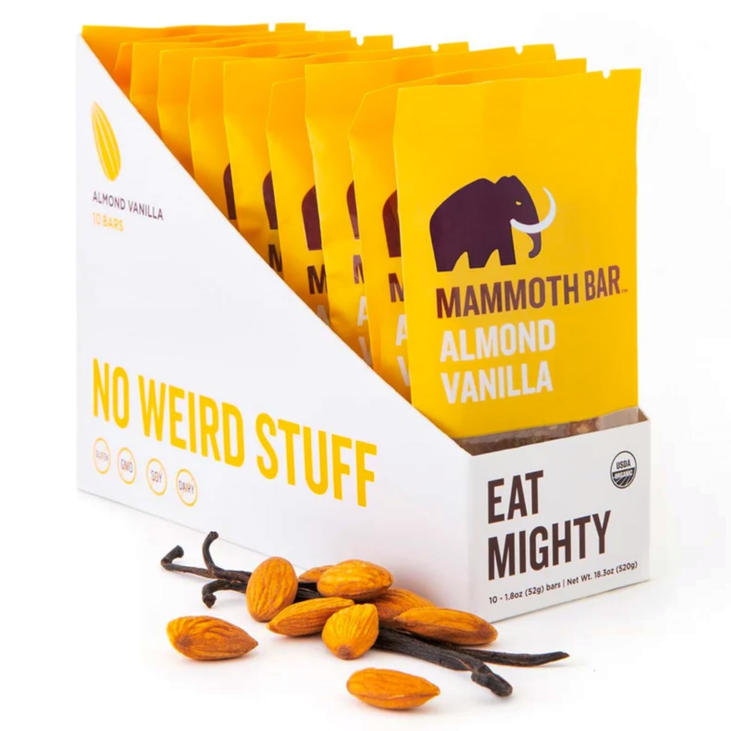 [BRSWGHA7CAIWYC3P] Mammoth Bar Almond Vanilla Bar - 10 Proteínas Orgánicas – Prebiótico • Paleo • Gluten Gratis • Egg Protein • GMO Gratis • Raw • Nuts Premium