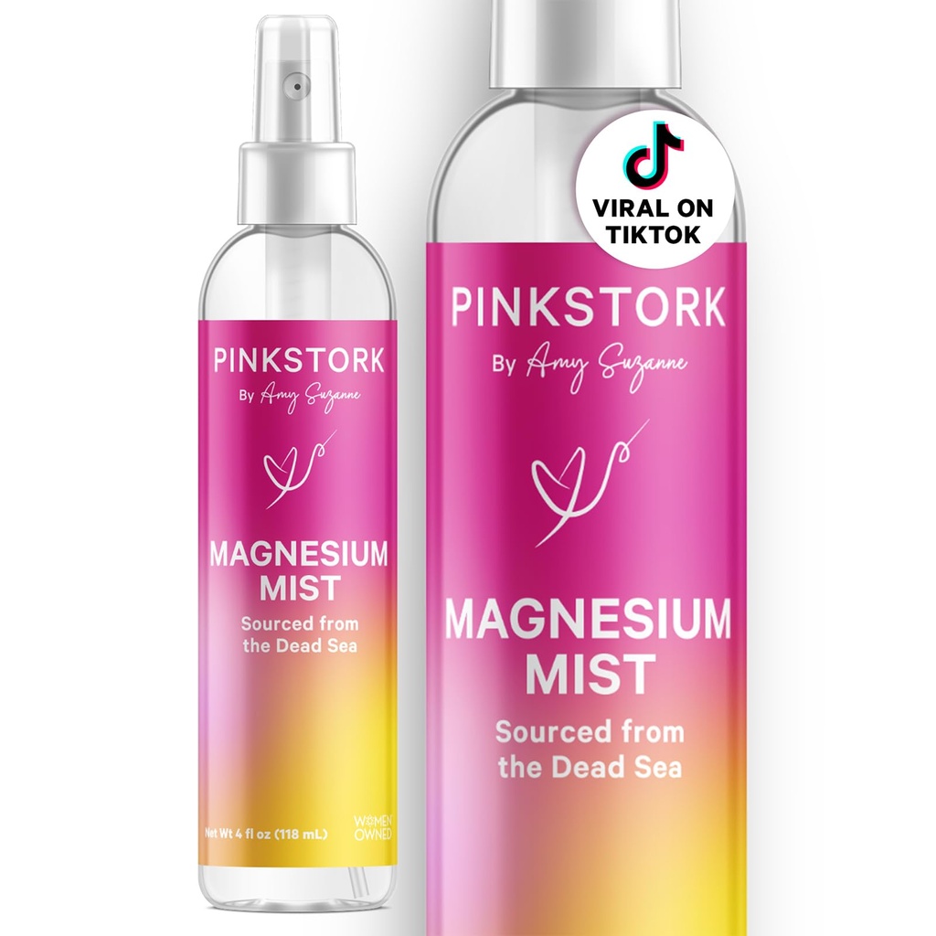 Pulverizador de magnesio de estufa rosa - para calma, estrés y sueño, apoyo a la sensibilidad, embarazo debe tener, 200 mg por 6 radios, purpurina corporal de cloruro de magnesio puro, 4 oz, sin aroma