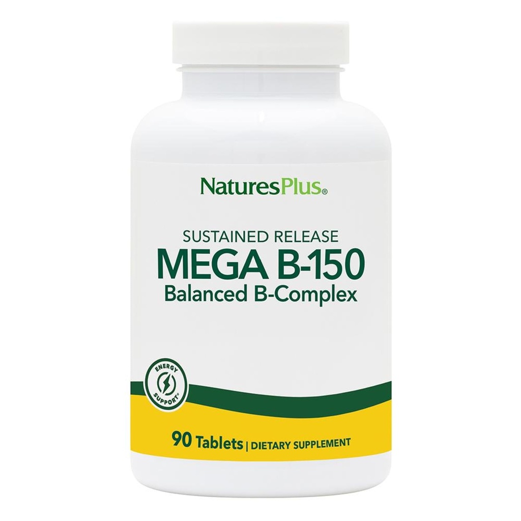 Natures Plus Mega B-150 Complejo - 90 Tabletas Vegetarianas de Liberación Sostenida - Maximum Potency B Complex Vitamin Supplement -Gluten Free - 90 Servings