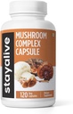 STAY ALIVE Mushroom Complex 1000mg, 6-in-1 Mushroom Suplemento w/Lions Mane, Reishi, Chaga, Cordyceps, Maitake y Turquía Extract Powder, 120 Vegan Pills, Non-GMO & Gluten Free Herbal Capsules