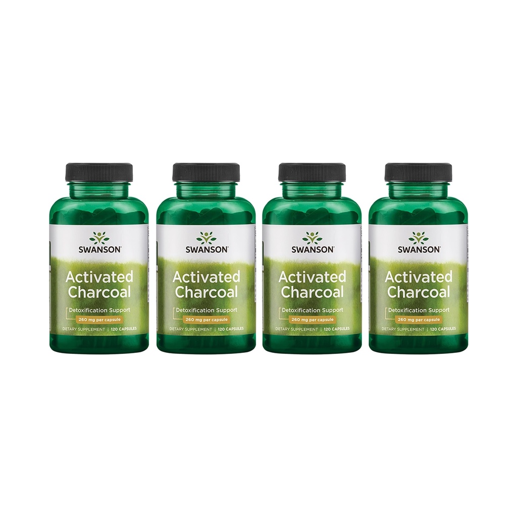 Carbón Activado de Swanson - Suplemento Natural Apoyo a la Absorción Saludable - Ayuda a w/Bloating " Mantener la regularidad del intestino - (120 cápsulas, 520 mg por servicio) 4 Pack