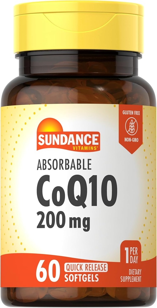 Sundance CoQ10 200mg Softgels Silencio 60 Conde Silencio con Black Pepper Extract Silencio No GMO & Gluten Suplemento Gratis