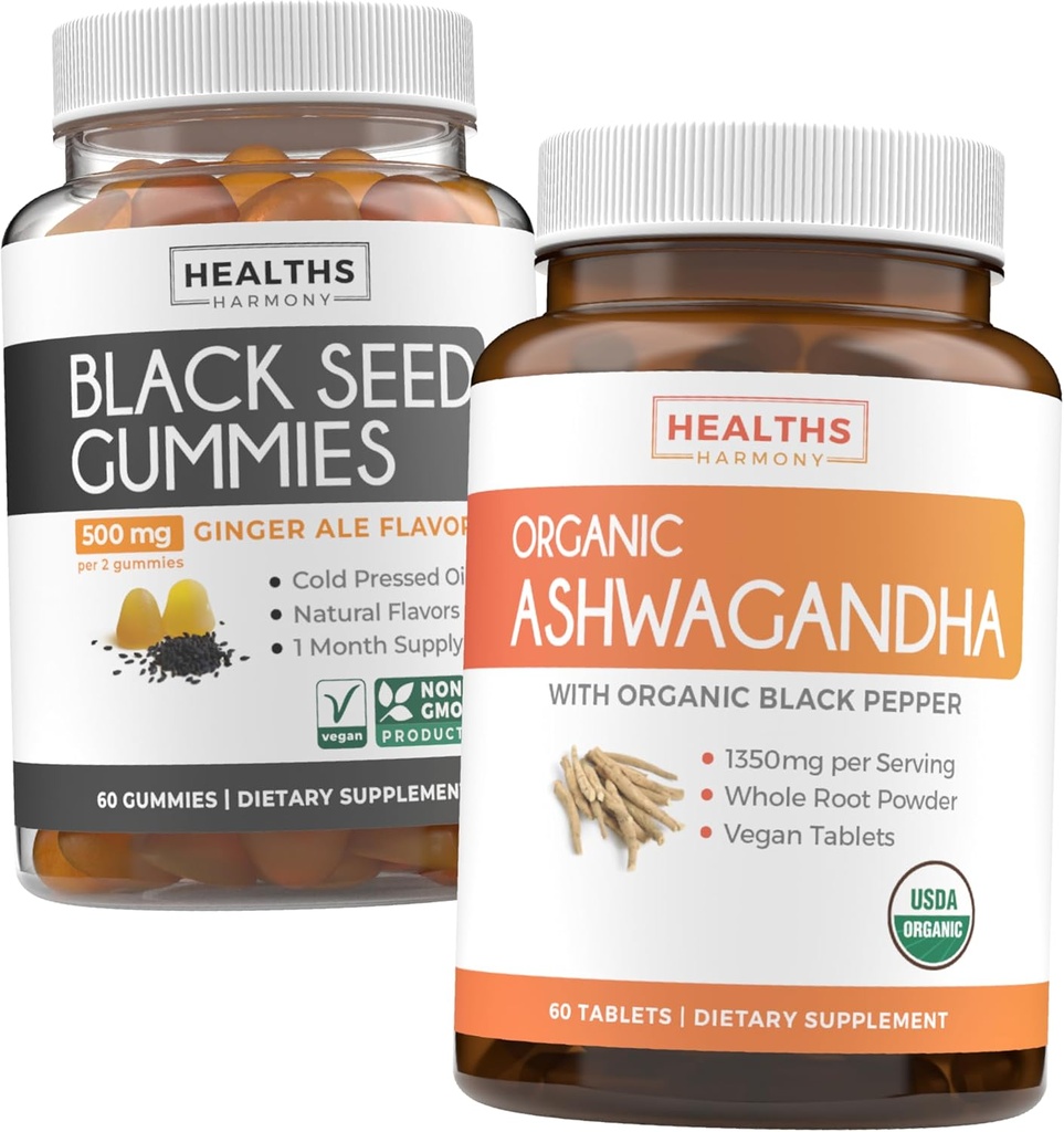 [BRSRAHQHB4HQG2DL] Black Seed Oil Gummies & Ashwagandha (1-Month Supply) - Vital Calm Fusion Bundle - Black Seed Oil Gummies Ginger Ale Flavor Cold-Presed Nigella Sativa & Organic Ashwaganda Natural Adrenal Support