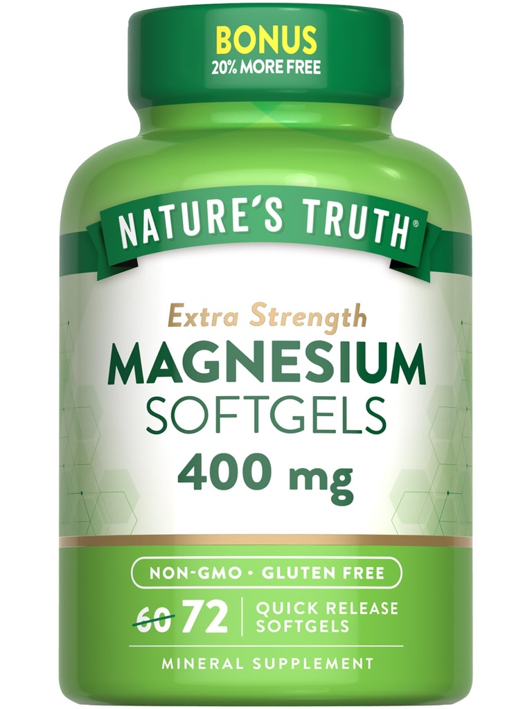 La verdad de la naturaleza Magnesium tención 400mg TEN 72 Softgels TENIDO Relación calidad/precio Extra Strength TEN from Magnesium Oxide TEN Non-GMO and Gluten Free Supplement