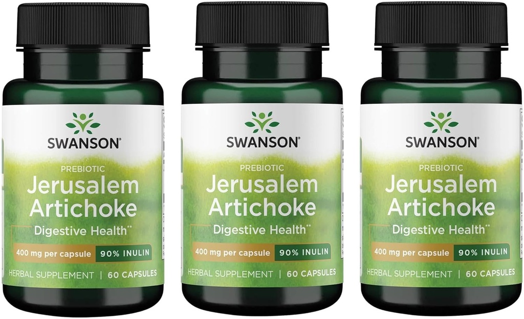 [BRSWGFD3CMFQAFAV] Swanson Prebiotic Jerusalem Artichoke - 90% Inulin 400 mg 60 cápsulas (3 Pack)
