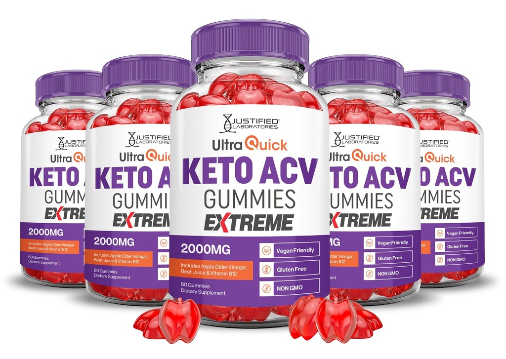 Laboratorios Justificados (5 Pack Ultra Quick Keto ACV Gummies Extreme 2000MG Ultraquick Keto Gummies Apple Sider Vinegar Formulado con Pomegranate Beet Juice Powder B12 Vegan Non GMO 300 Gummys