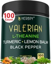 5in1 Valerian Root Capsules Plus L-Theanine, Lemon Balm, Turmeric y Black Pepper for Relaxation, Restful Night, Digestion &amp; Immune Support - 100 Count