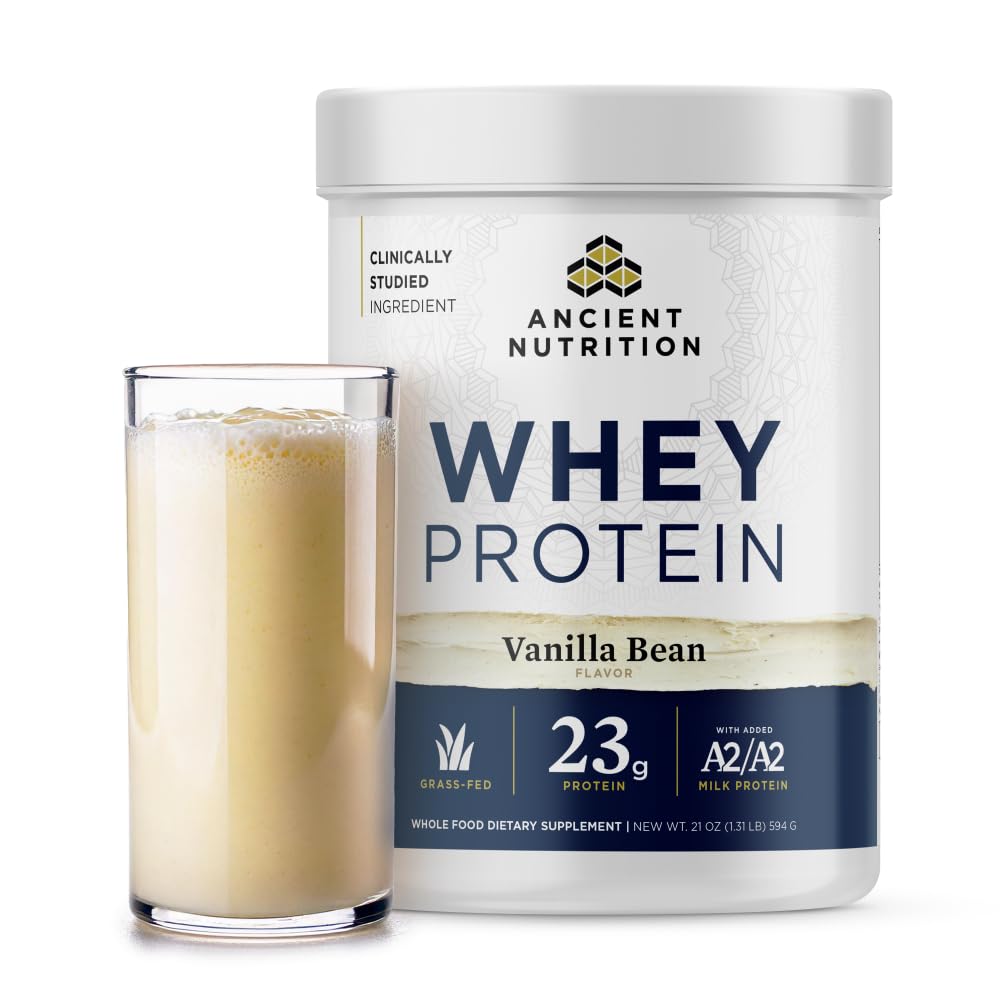 Antiguo Grass de Nutrición Fed Whey Protein, Vanilla Bean, 23g Proteína, 20 Serviciones, Péptidos de Collagen Hidrolyzed, Orgánica Regenerativa A2/A2 Proteína de Leche