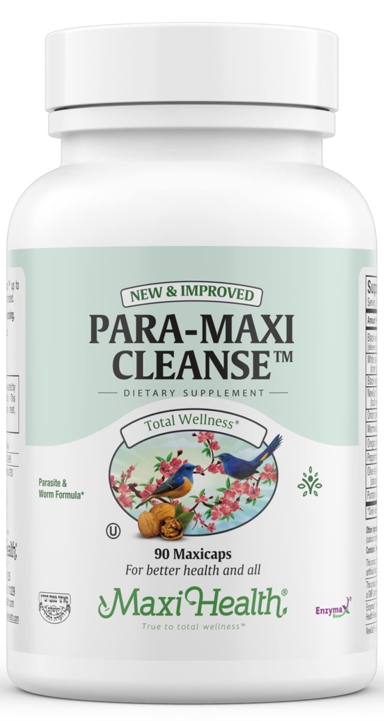Maxi Health Intestinal Cleanse for Humans - Natural Digestive Colon Gut Flora Body Detox for Women - Gut Cleanse for Hombre - Bloated Belly Relief with Black Walnut Wormwood Herb (90 Capsules)