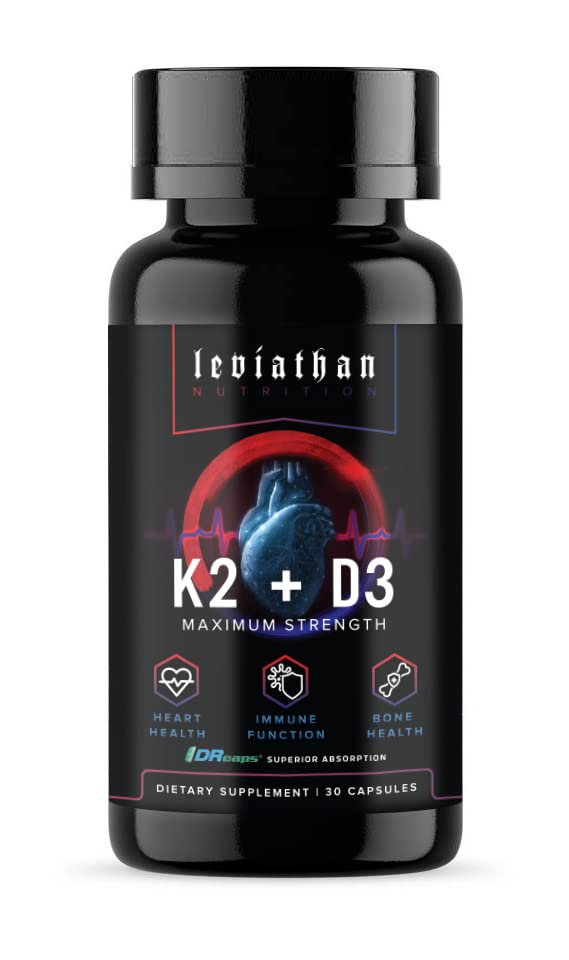 Leviatán Nutrición Vitamina D3 K2 2 en 1 Fórmula tención 360mcg Vitamina K2 (MK7) + Vitamina D3 5000 UI Vegan Suplementos de Vitamina Orgánica Extra Fuerza - Apoyo Corazón, Dientes, Conjunto y Bone Health