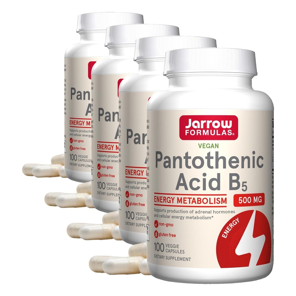 Fórmulas de Jarrow Ácido Pantoténico B5 500 mg - 100 Cápsulas de verduras - Suplemento dietético B esencial - Producción de energía &amp; Metabolismo Apoyo - 100 Cápsulas (Pack of 4)