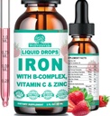 Suplemento de hierro líquido w / Vitamin C, B-Complex, Hierro de alta potencia líquido w. Multivitamina, gotas de hierro vegano para mujeres, niños, suplemento de hierro líquido de Chelate para la anemia, fatiga, sangre roja