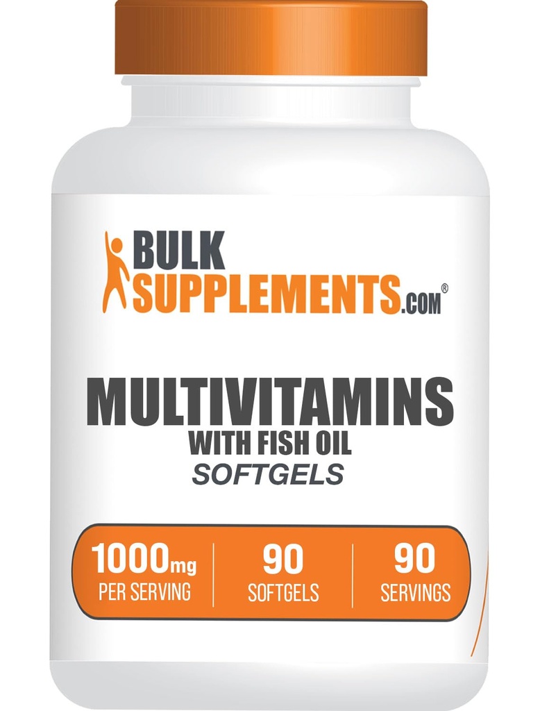 BulkSupplements.com Multivitamin Softgels - Suplemento multivitamínico diario, para adultos con aceite de pescado - Gluten Gratis, 1 Softgel por Serving, 90 Cuenta (Pack of 1)