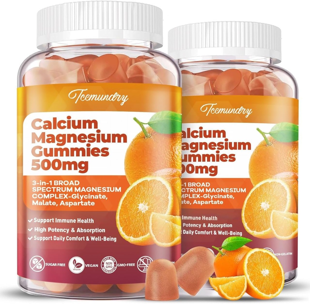 Calcio Magnesio Suplemento Gummies para Adultos: Calcio Citrato 600 mg con Vitamina D3 & K2 para Mujeres Hombres - Apoyo B0ne Strength, Better Zzz, Muscles, Energy & Immune (120 Conde)
