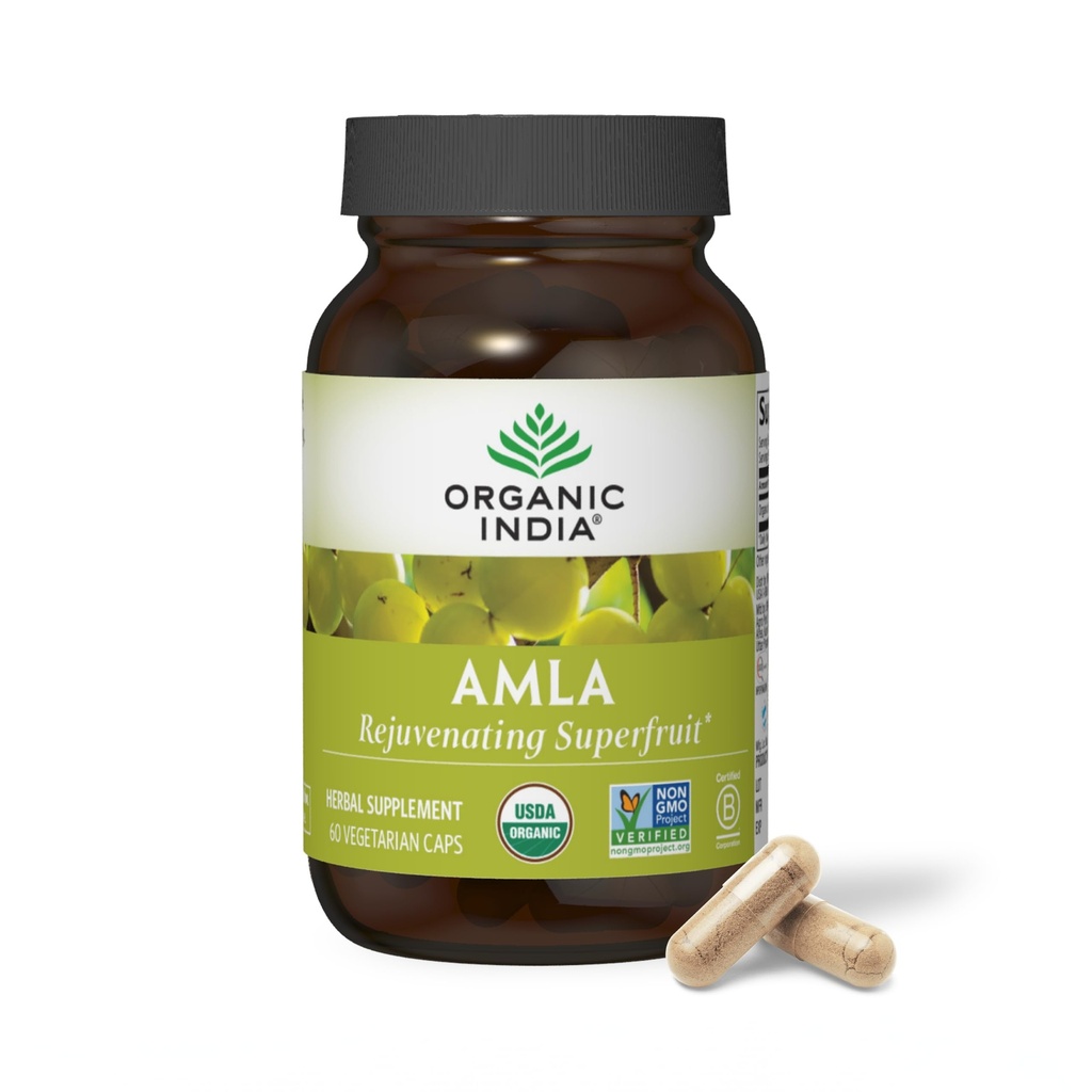 ORGANIC INDIA Amla Capsules Organic - Indian Gooseberry Herbal Vitamin Supplement, Amla Supplement, Immune Support, Vegan, Gluten-Free, Ayurvedic, Antioxidante, Non-GMO - 60 cápsulas