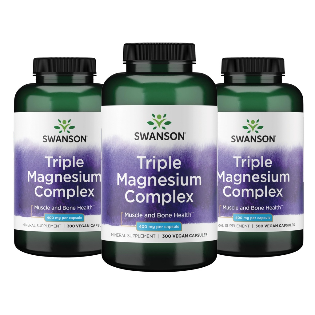 Complejo de Magnesio Triple Swanson - Suplemento Mineral - Soporte Natural - Destacando Citrato, Oxido &amp; Aspartate - (300 cápsulas, 400 mg cada, 3 paquete)