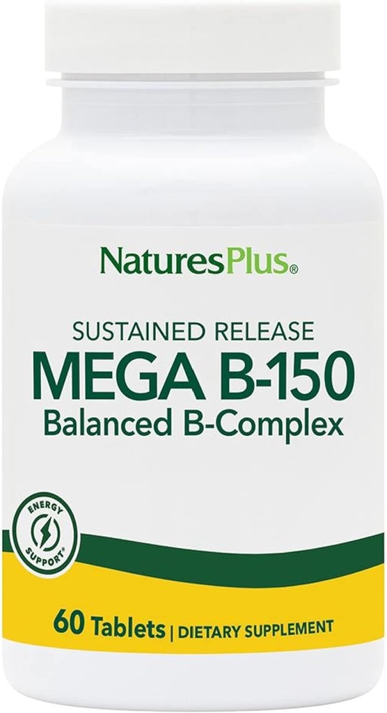 Natures Plus Mega B150 Complex, Sustained Release - 60 Tablets vegetarianos - Complejo de máxima potencia B Suplemento de vitaminas - Sin gluten - 60 servicios
